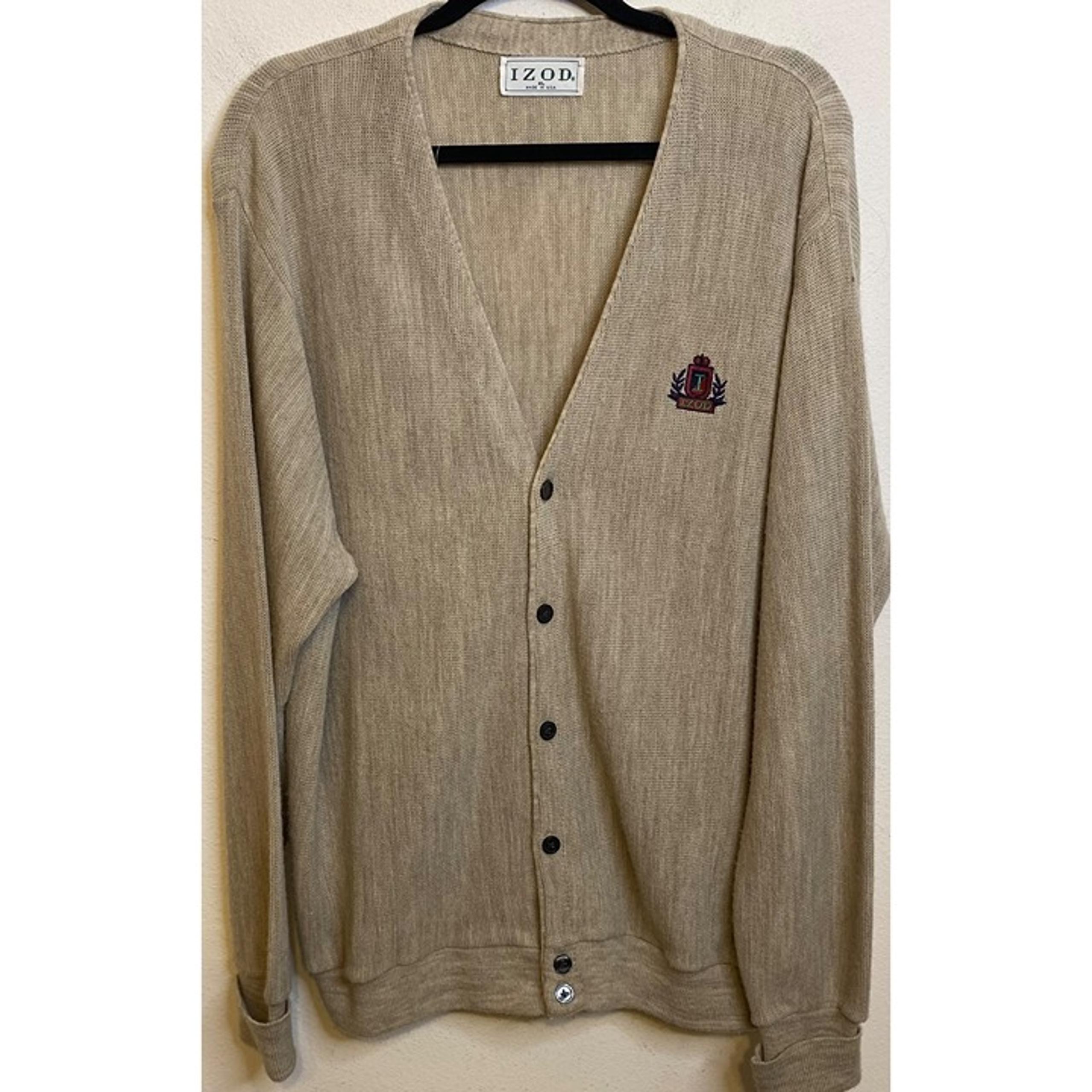 Vintage IZOD Vneck Button Sweater Cardigan Long Sleeve TAN Grandpa 90s Y2K Sz XL