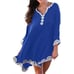Royal Blue Embroidered Kaftan Beach Swimsuit Coverup