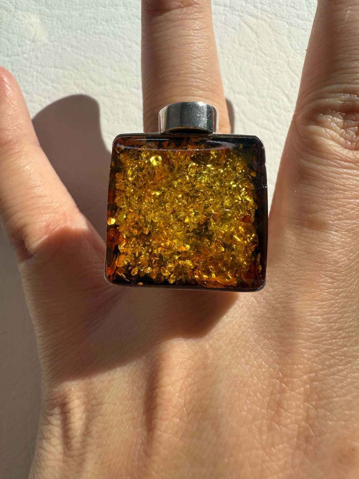 Stunning Amber Silver Ring size 5