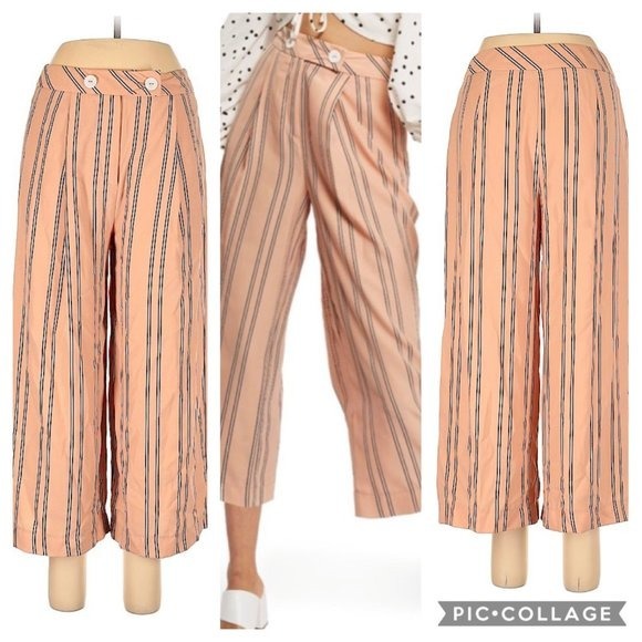 Topshop Nude Striped Crop Wide Leg Pants