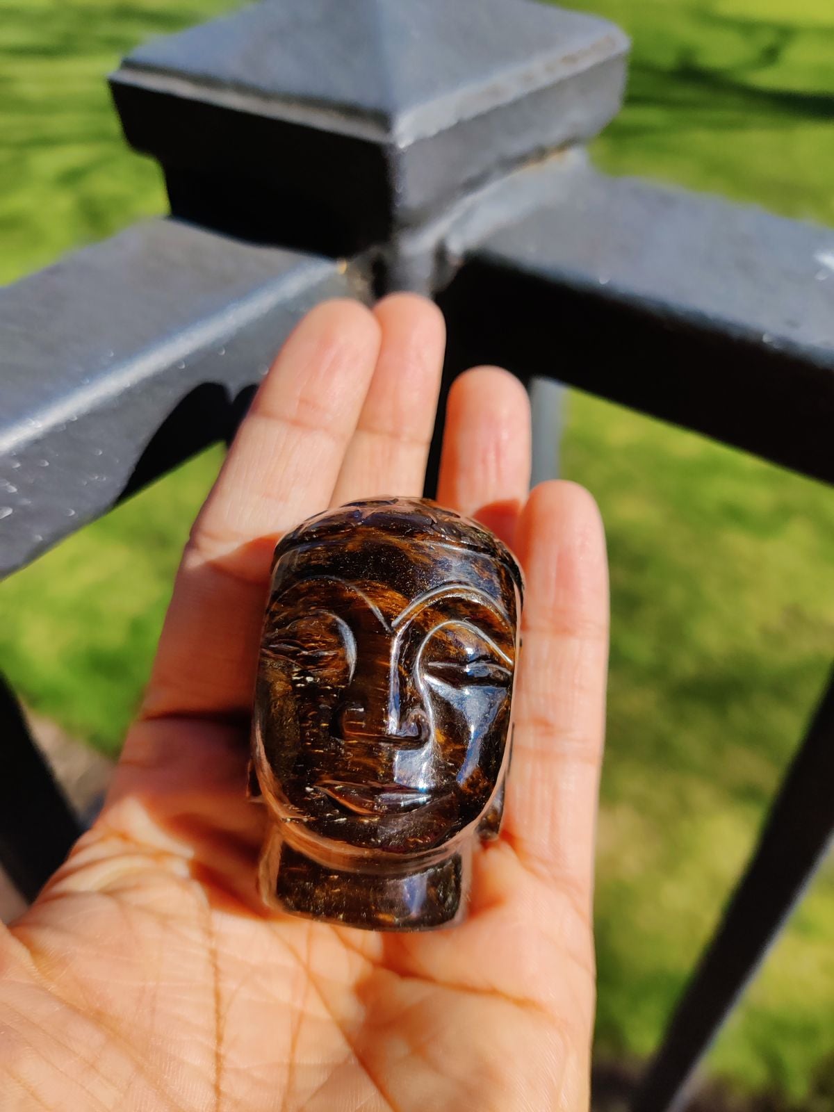 Tiger Eye Buddha head statue, Gemstone