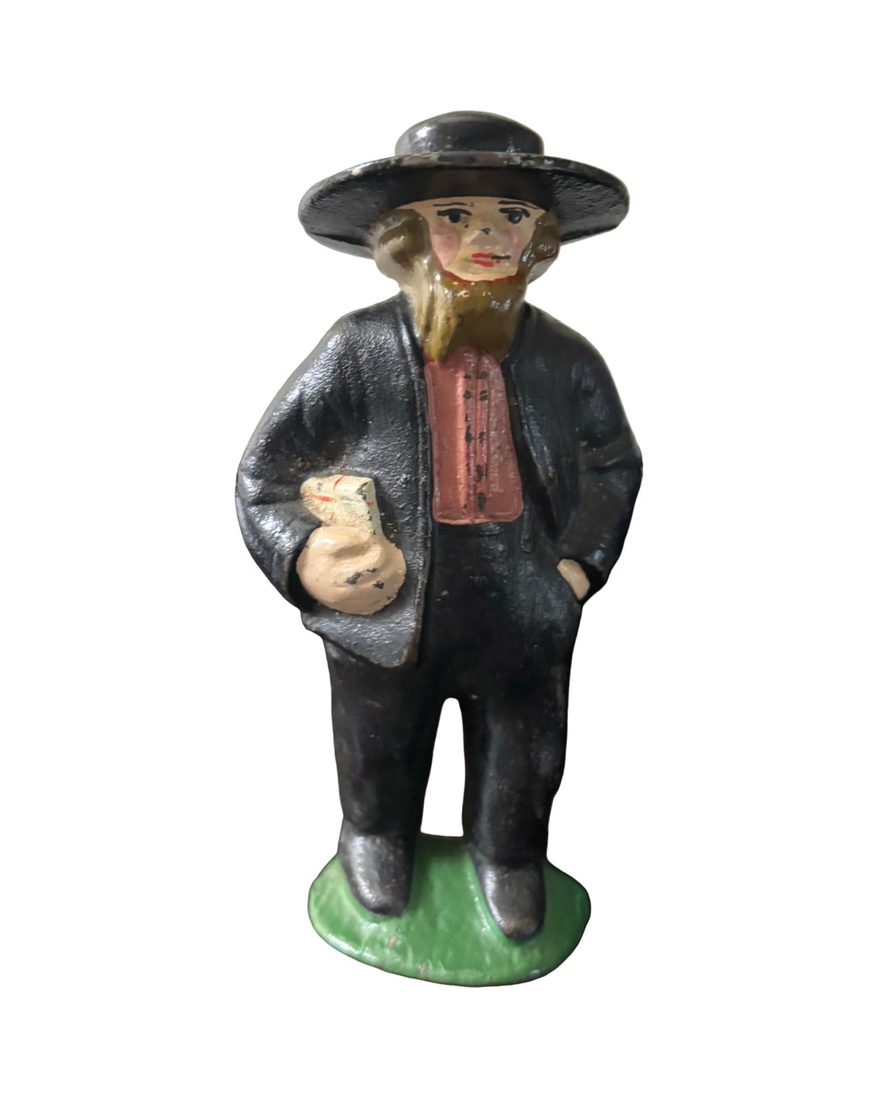 Vintage Cast Iron Amish Minister Preacher Figurine with Bible 4.75 Tall