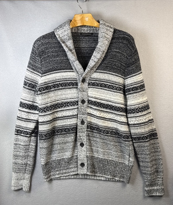 Banana Republic Cardigan Mens M Striped Shawl Collar Merino Wool Blend Grandpa