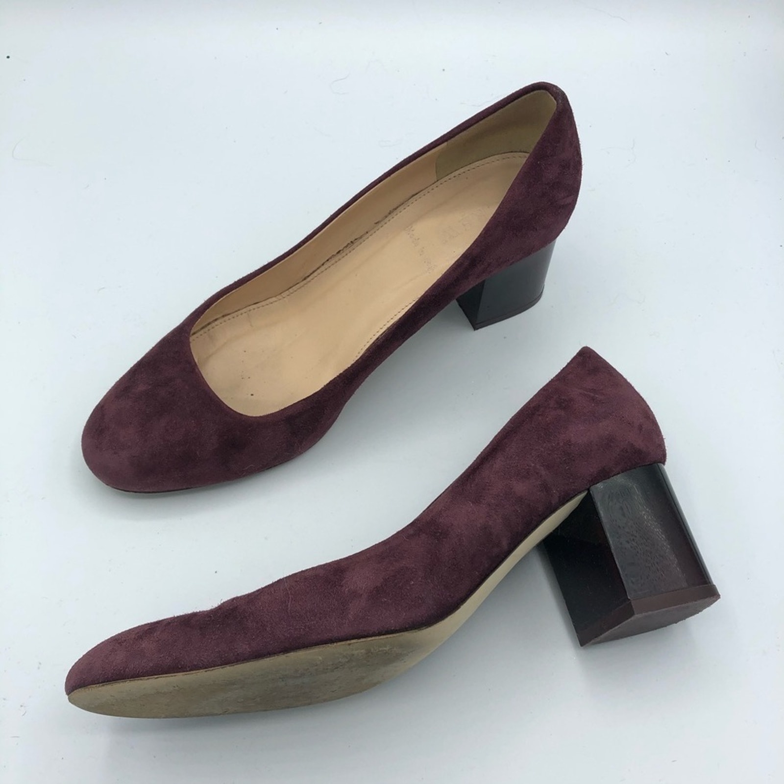 J Crew Purple Leather Chunky Block Heels Pumps 6.5