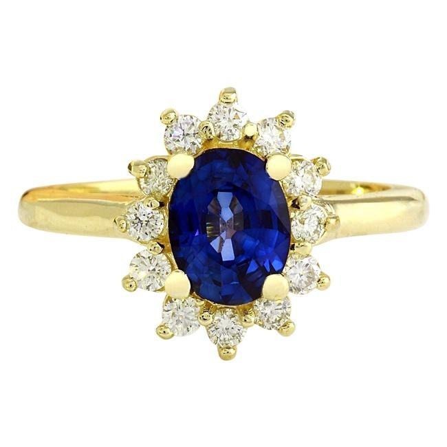 2.35Ct Natural Oval Blue Sapphire & Diamond Halo Solitaire Ring 14k Yellow Gold