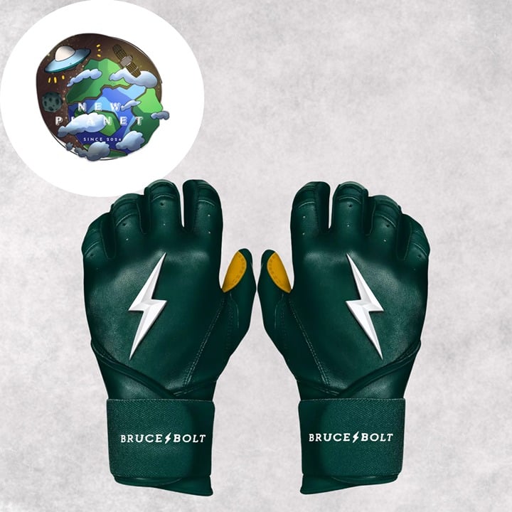 Bruce Bolt Men's Long Cuff Gold Palm Batting Gloves Clr:Green Sz:L DKS95