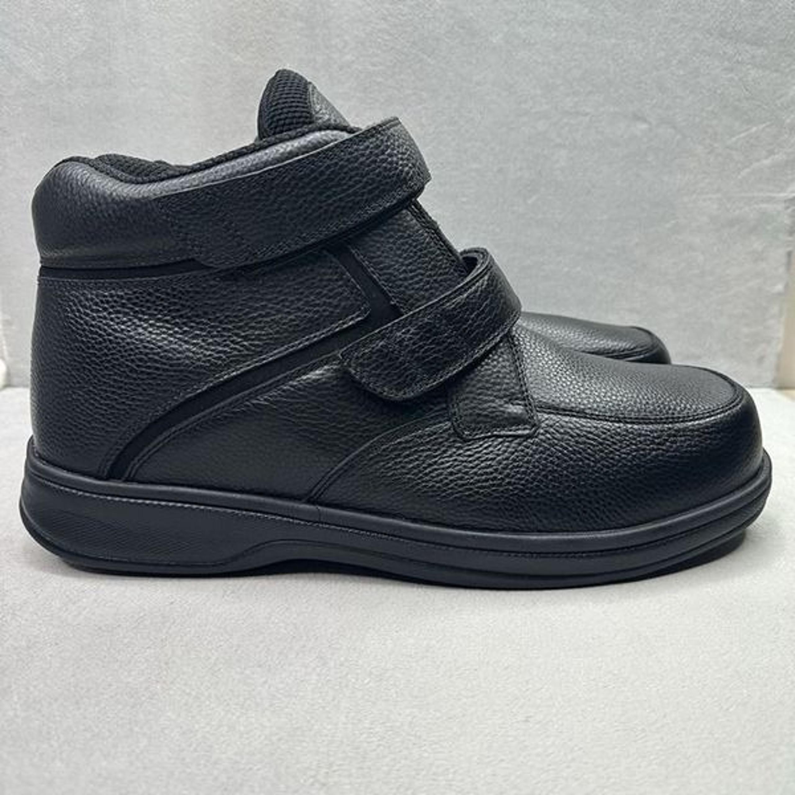 OrthoFeet Glacier Gorge Mens 14 (4E) X-Wide Ankle Boots Black Leather Adjustable