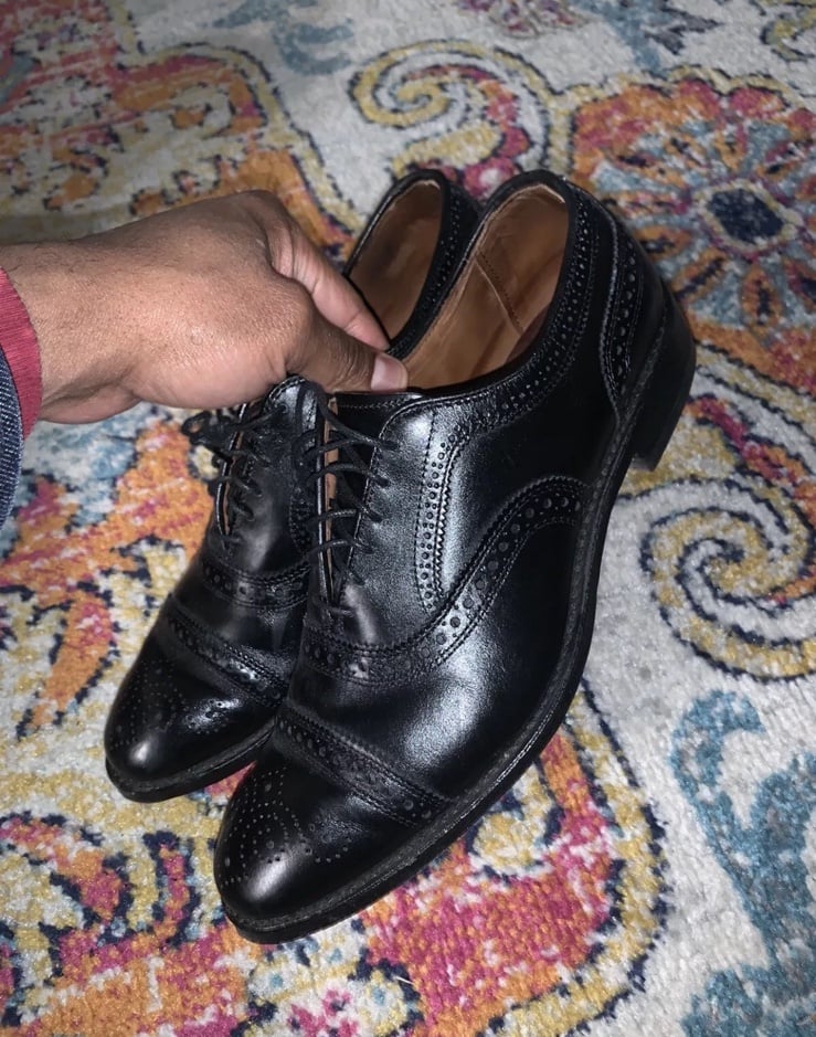 ALLEN EDMONDS SANFORD CAP TOE LEATHER OXFORDS BLACK 9.5 D MADE IN USA