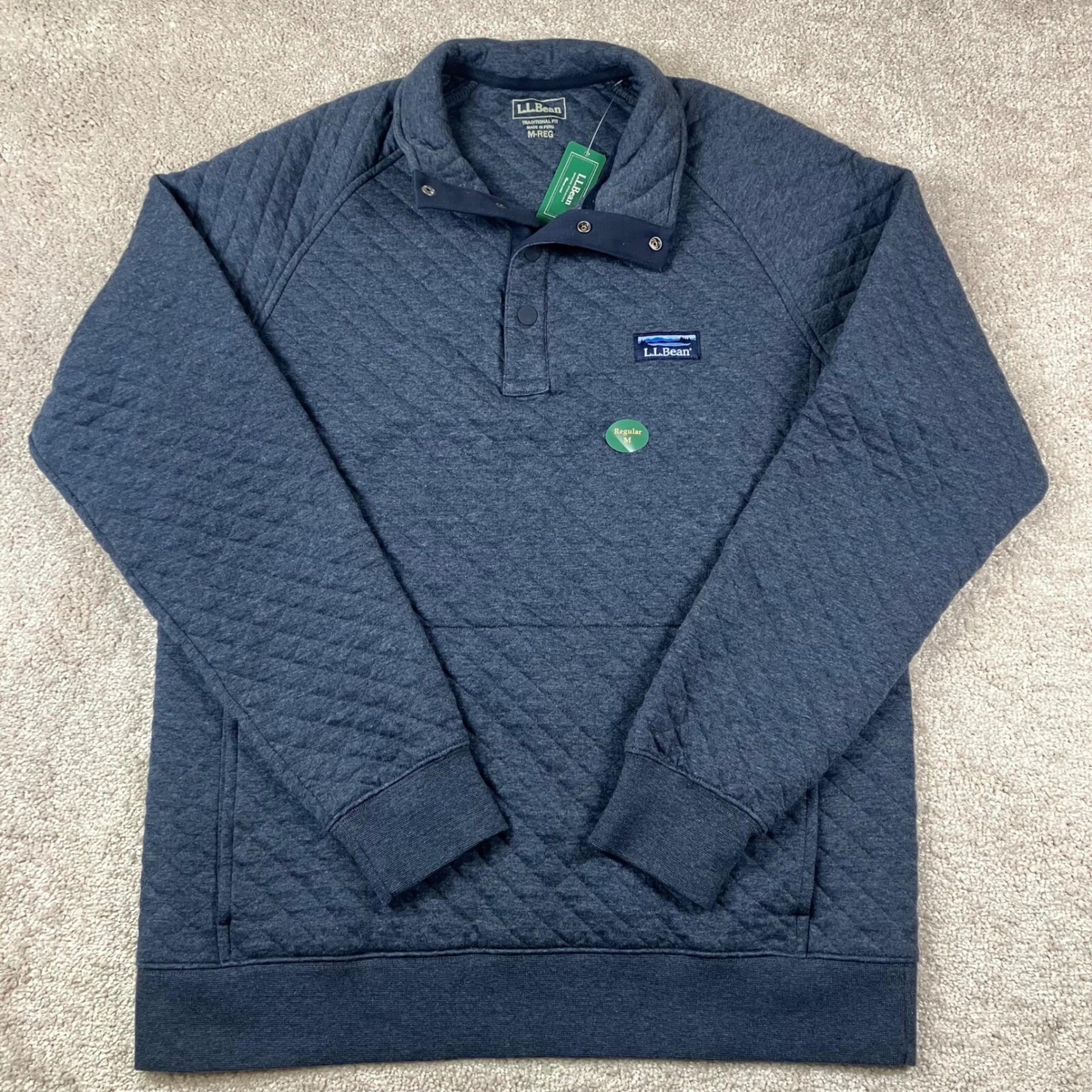 NEW L.L. Bean Men's Quilted Snap Pullover Sweatshirt Indigo Heather Medium M Reg