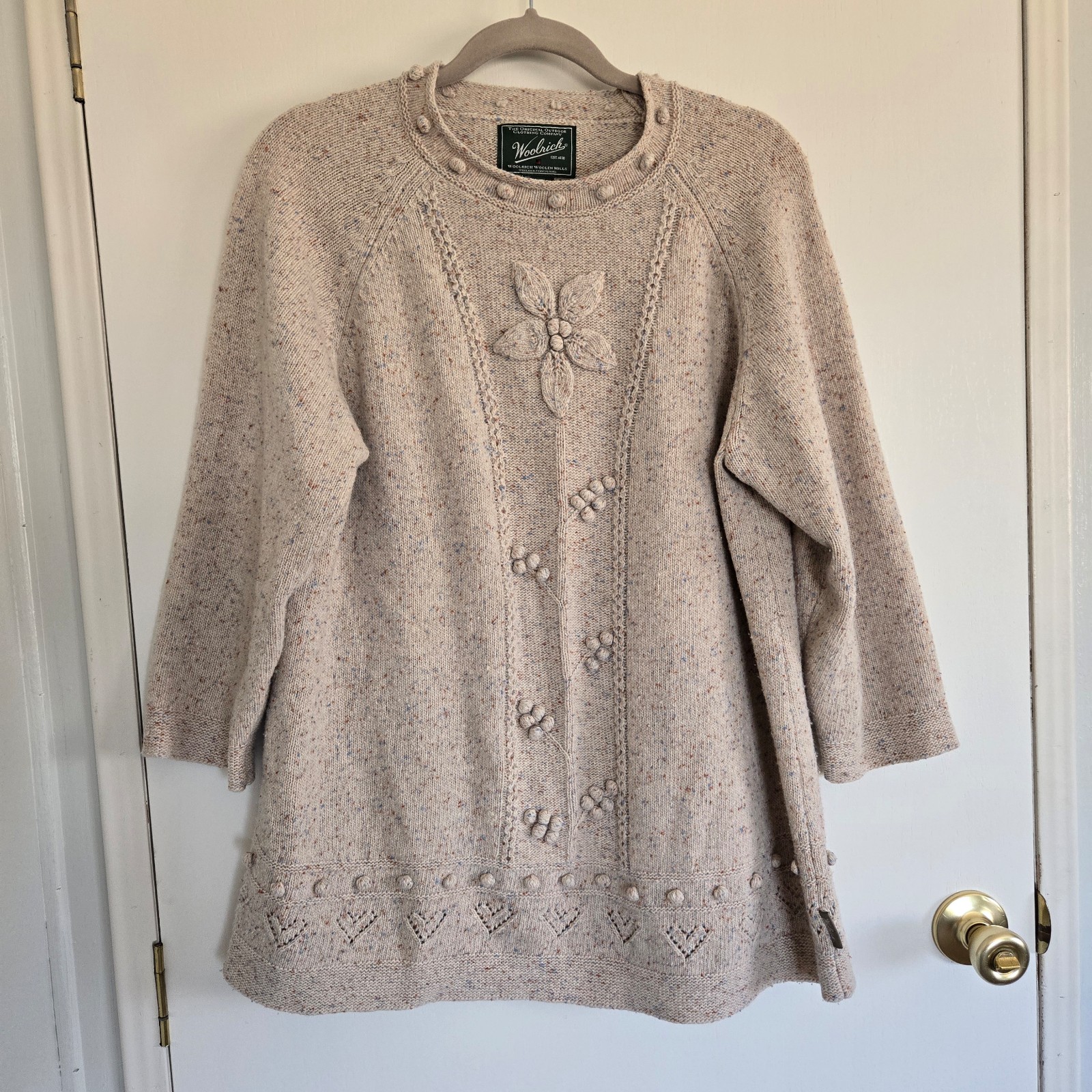 Woolrich Cream Knit Sweater with Floral Design Women's L