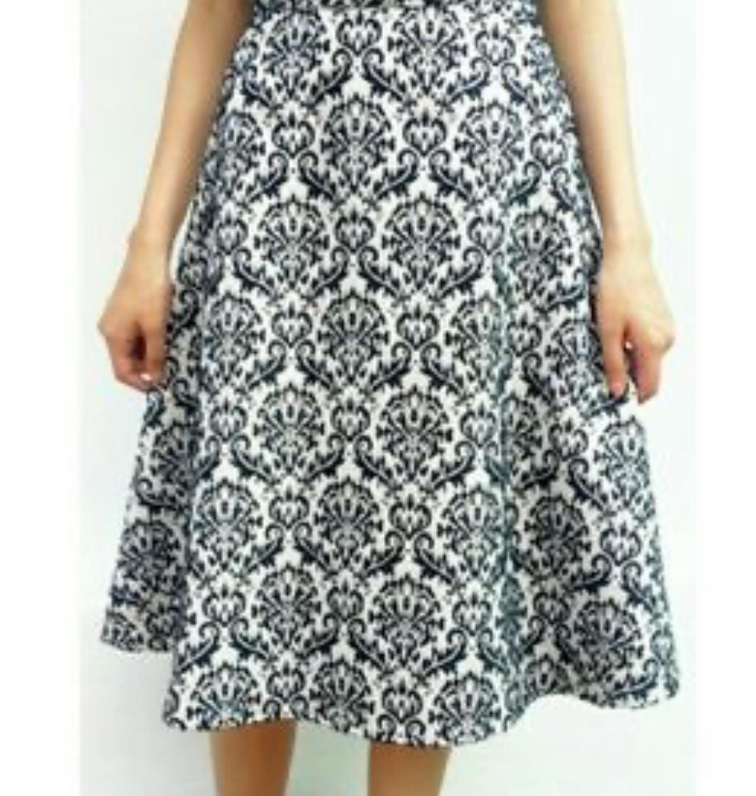 Gianni Bini Wool Blend Damask White and Black Woven Midi Skirt