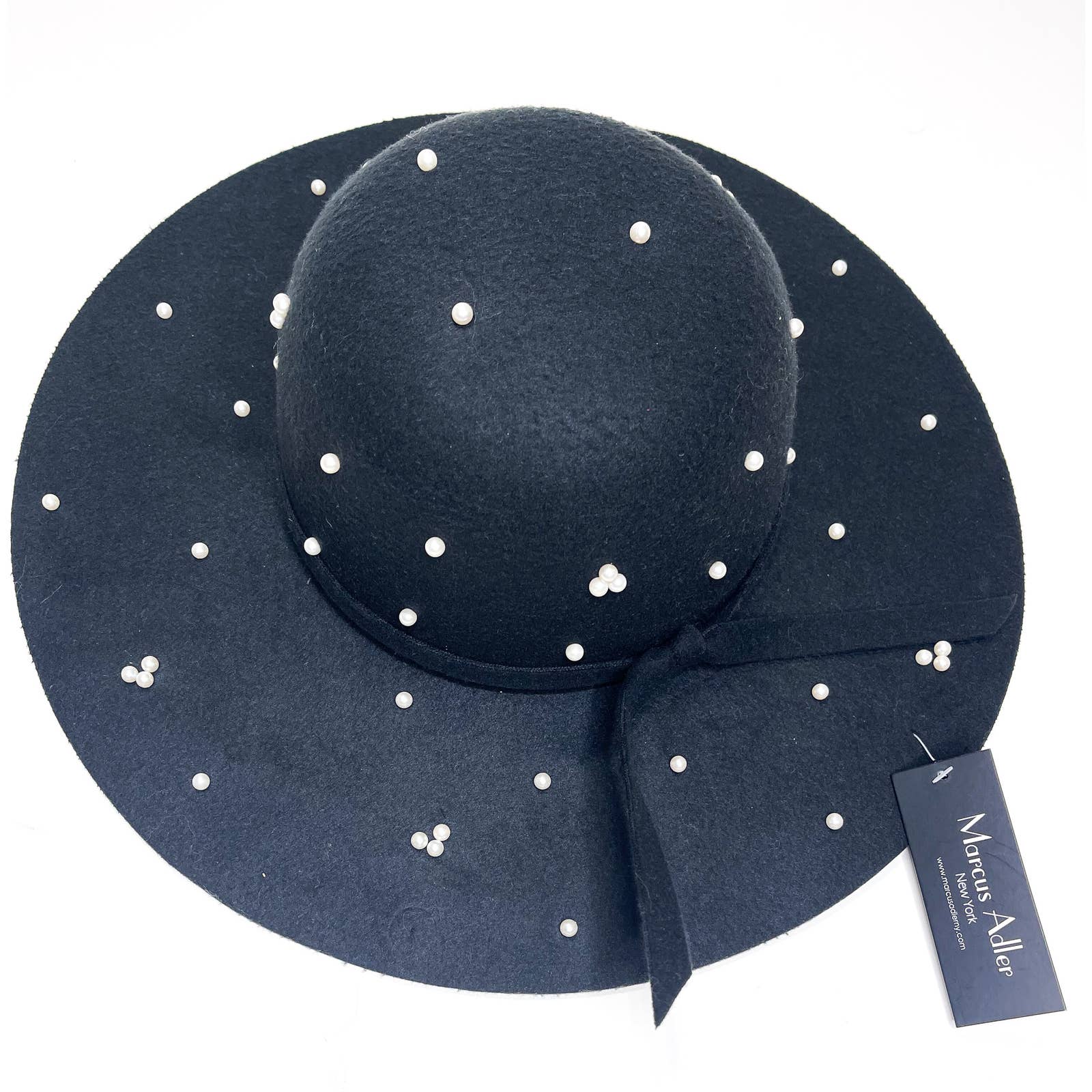 Marcus Adler Black Pearl Embellished Wide-Brim Hat