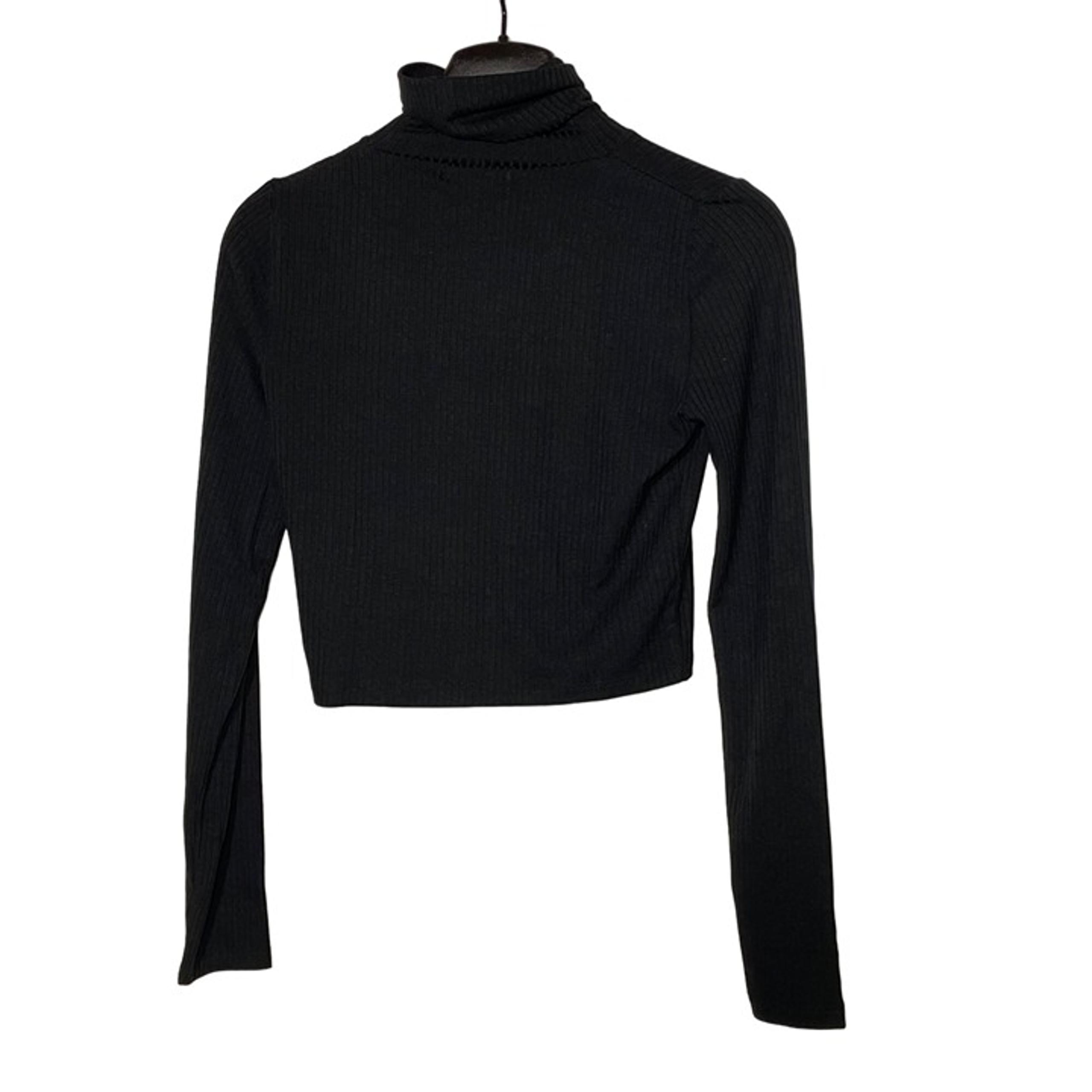 Madewell Ribbed Super Crop Turtleneck Top Black Sz MED