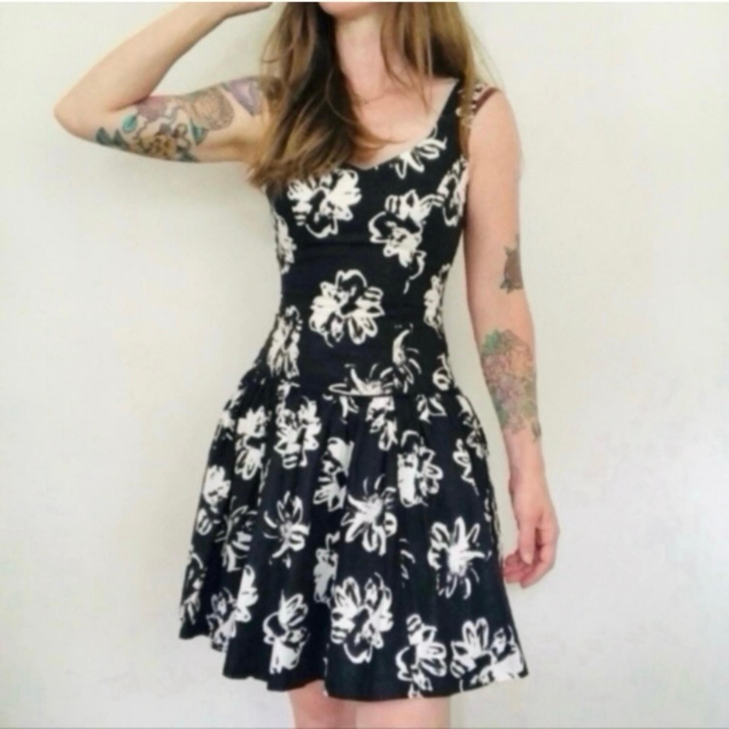 Vintage Laura Ashley Black Floral Mini Dress Fitted Silhouette Drop Waist Sweeth