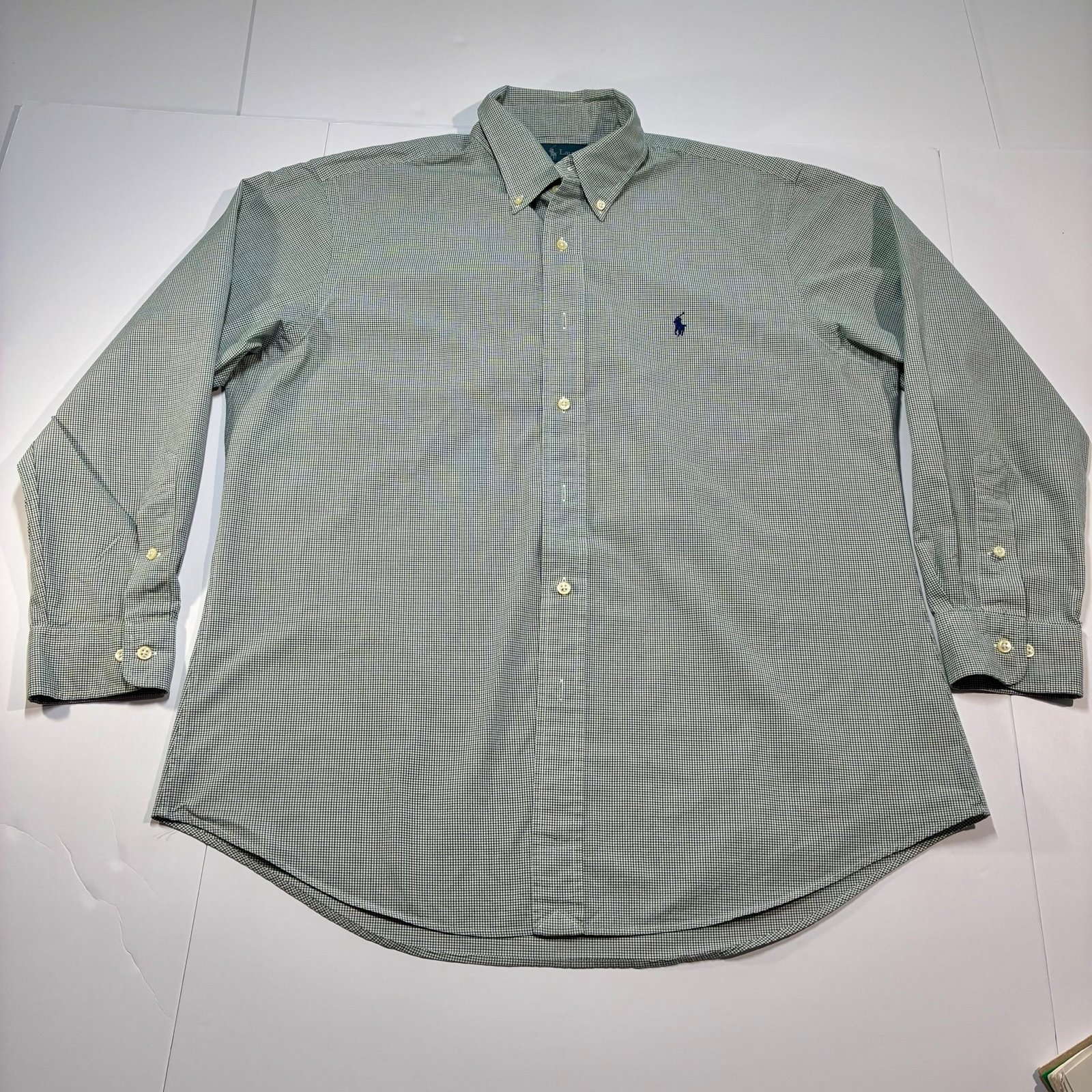 Ralph Lauren Custom Fit Shirt Mens 16 1/2 (32/33) Button-Down Collar Green Blue