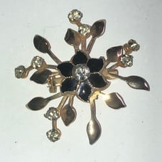 Vintage Gold Tone & CZ Rhinestone Floral Boho Brooch Shoulder Pin