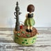 Vintage ANRI Music Box Plays Wild Irish Rose Little Girl Shamrocks Water Pump