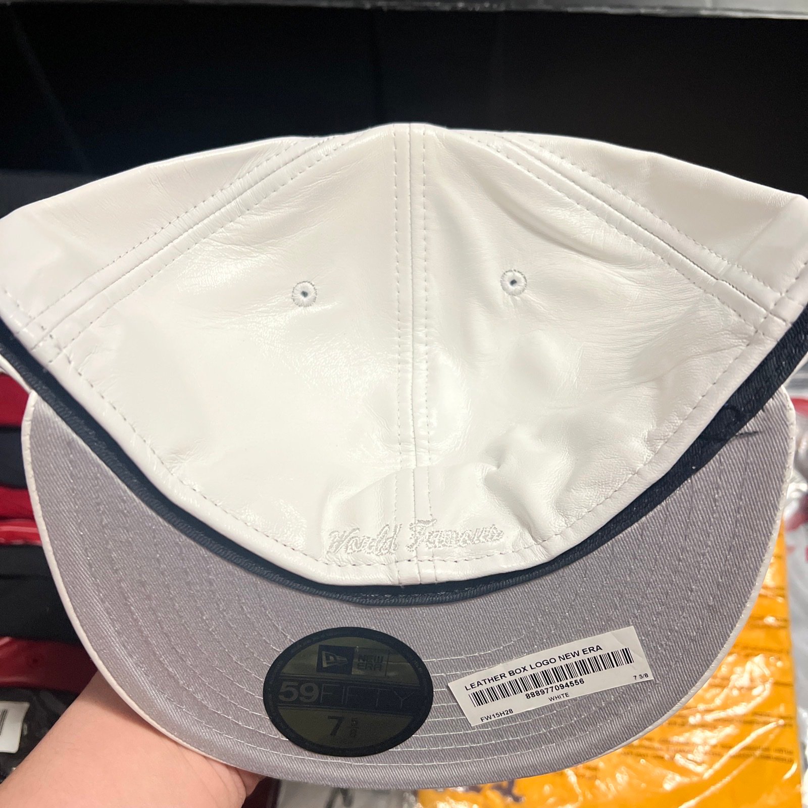 Supreme New Era White Leather Box Logo Cap Hat Fitted Size 7