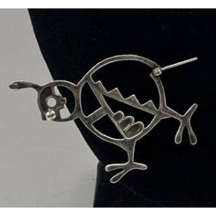 DENNIS RAMONE DR Sterling Silver QUAIL Brooch Navajo - detail