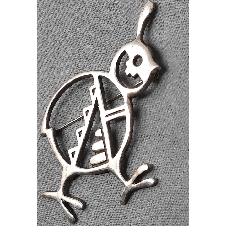 DENNIS RAMONE DR Sterling Silver QUAIL Brooch Navajo - detail
