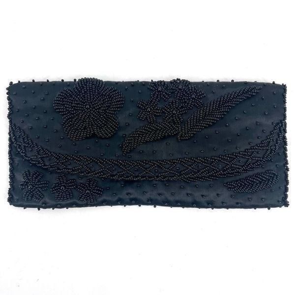Stunning Vintage Beaded Black Clutch Bag Prom Wedding Ball Made in Hong Kong