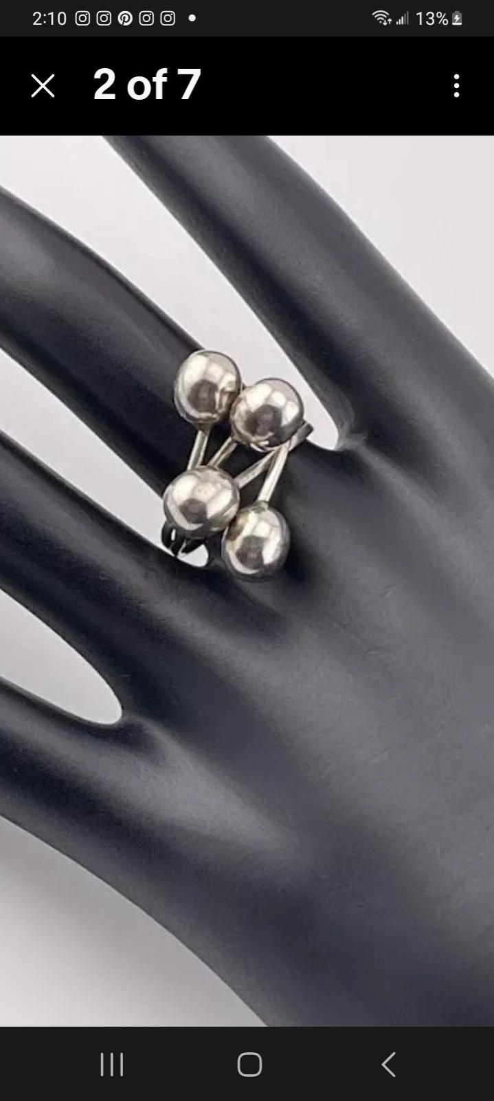 Vtg.Mexico Unique Sterling silver balls crisscross Adjustable ring- sz8-9