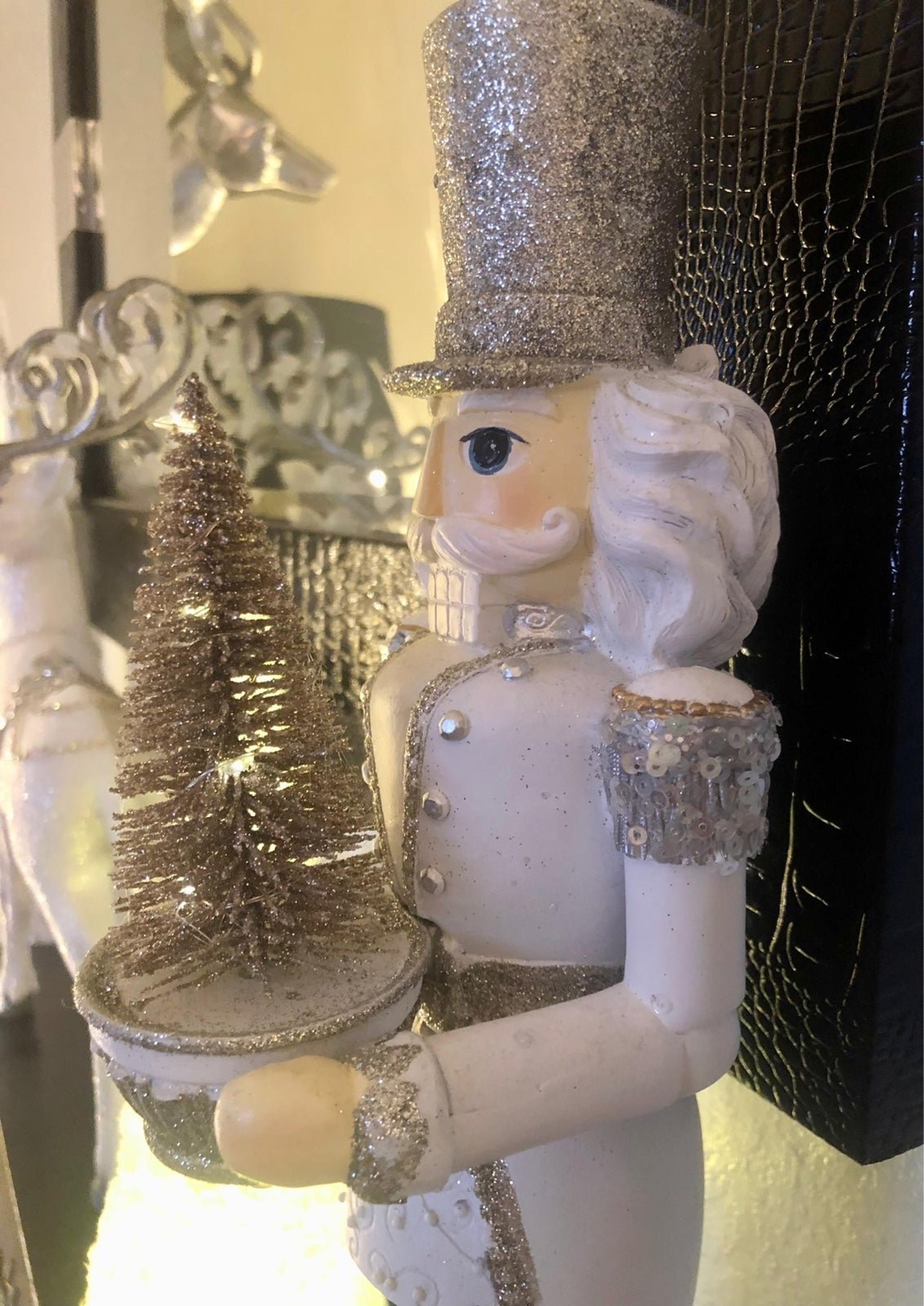 Martha Stewart Pastel  15” White Silver Christmas Light Up Led Nutcracker