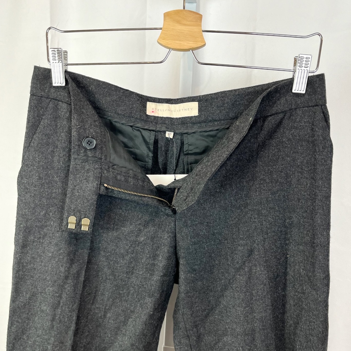STELLA MCCARTNEY Flat Front Wool Trousers Straight Leg Pants