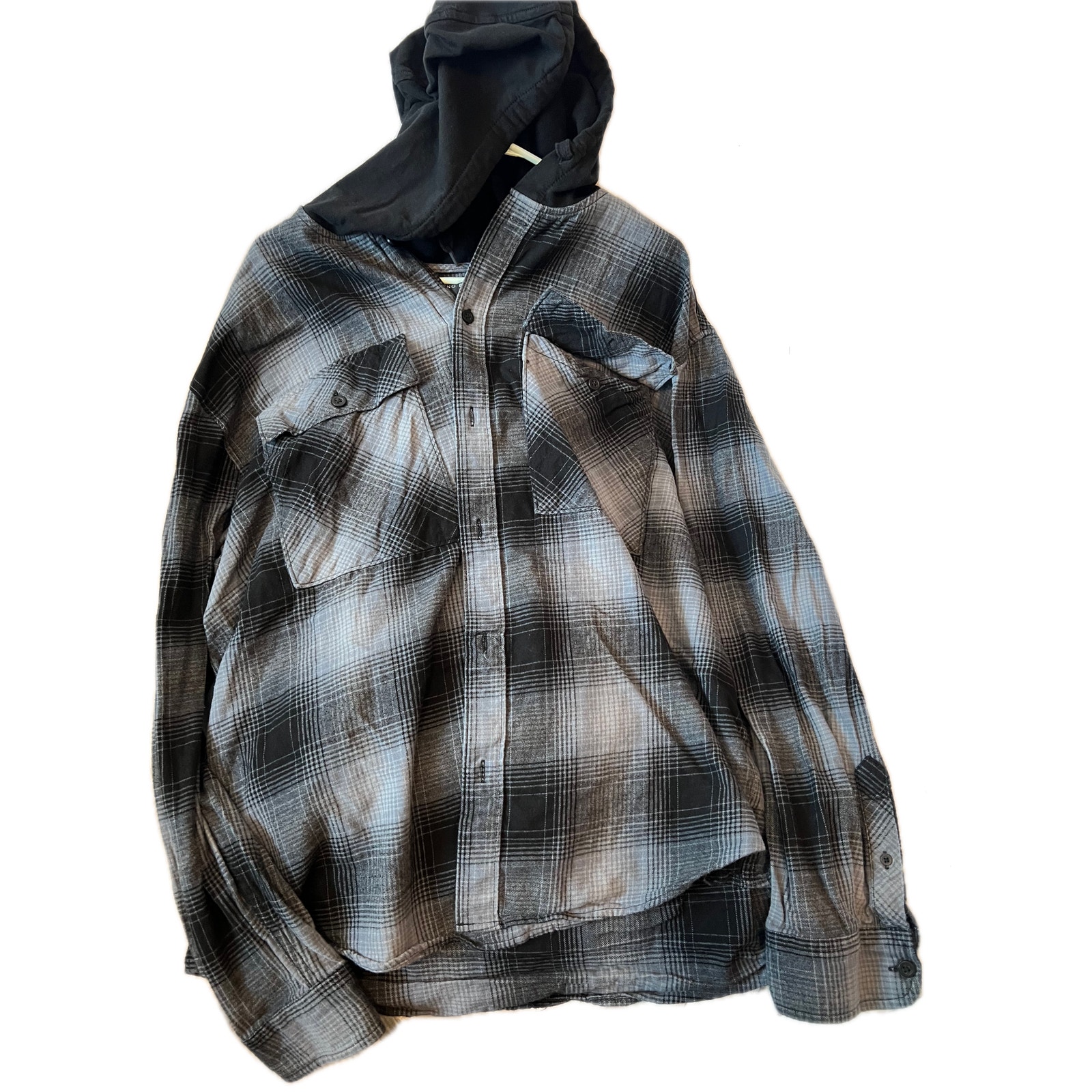 No Boundaries Hooded Checkered Flannel Shirt Jacket Mens 2XL