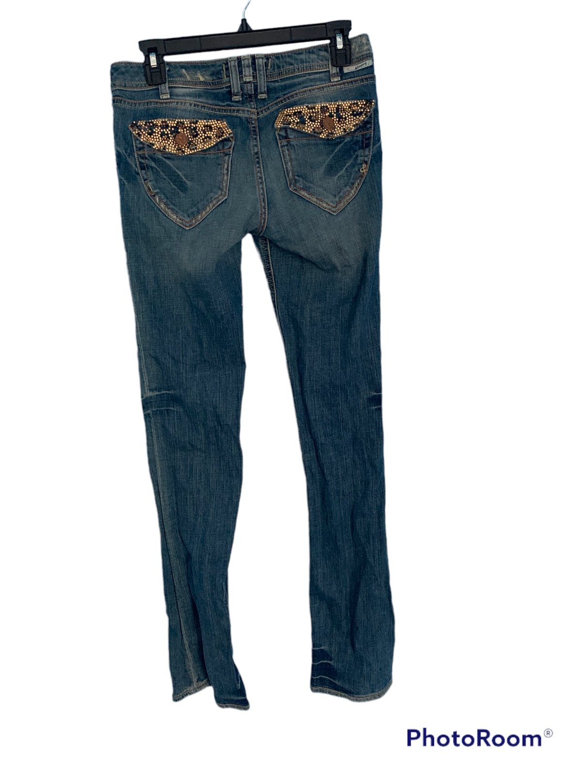 J & Company Y2K Jeans Crystals Studs Leopard Print Design Size 27