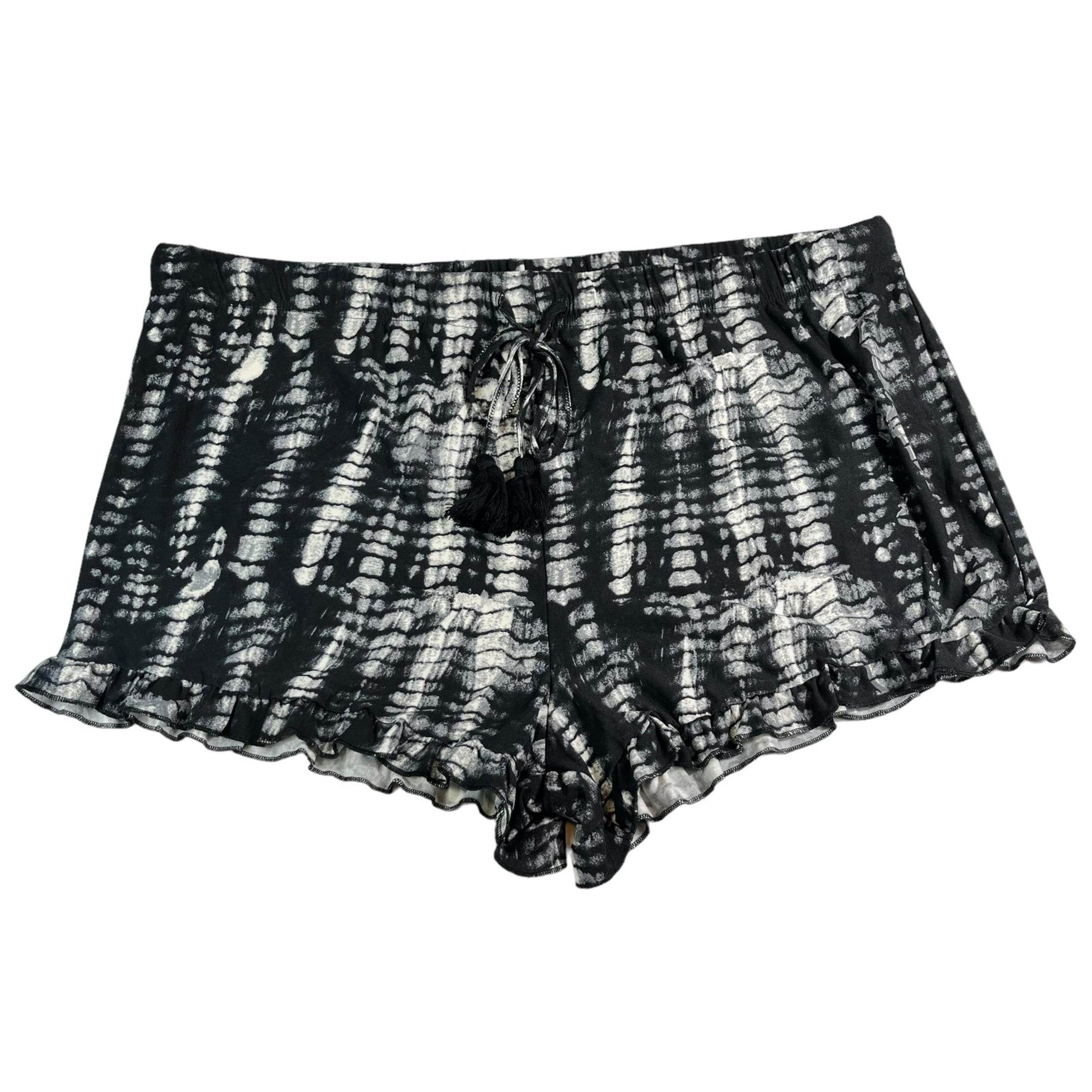 Derek Heart Black & White Tie Dye Ruffle Bottom Pull On Lounge Shorts Plus Size