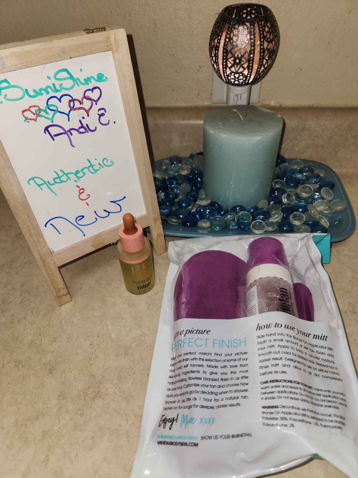MineTan 3-PC Set ~ Violet Glow Foam, Illuminating Drops & Mitt, NEW