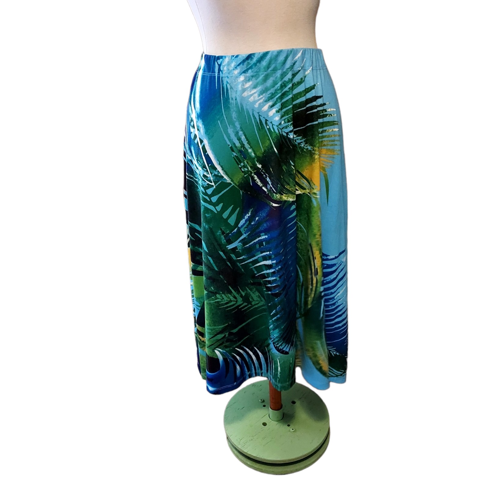 C Est 1946 Xl Midi Skirt Blue Palm Tree Leaves Hawaiian Pullon. Dimensions waist