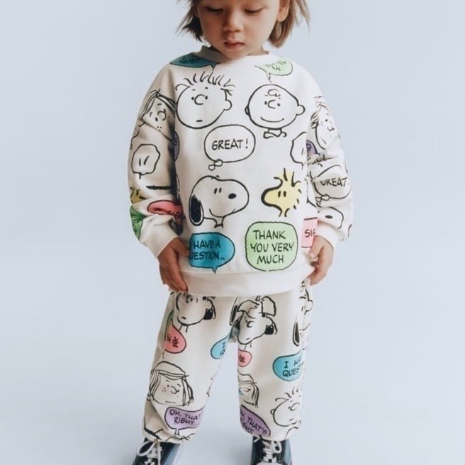 NWT New Zara Peanuts Snoopy and Friends Charlie Brown Sweatshirt Pants 2-3 Years