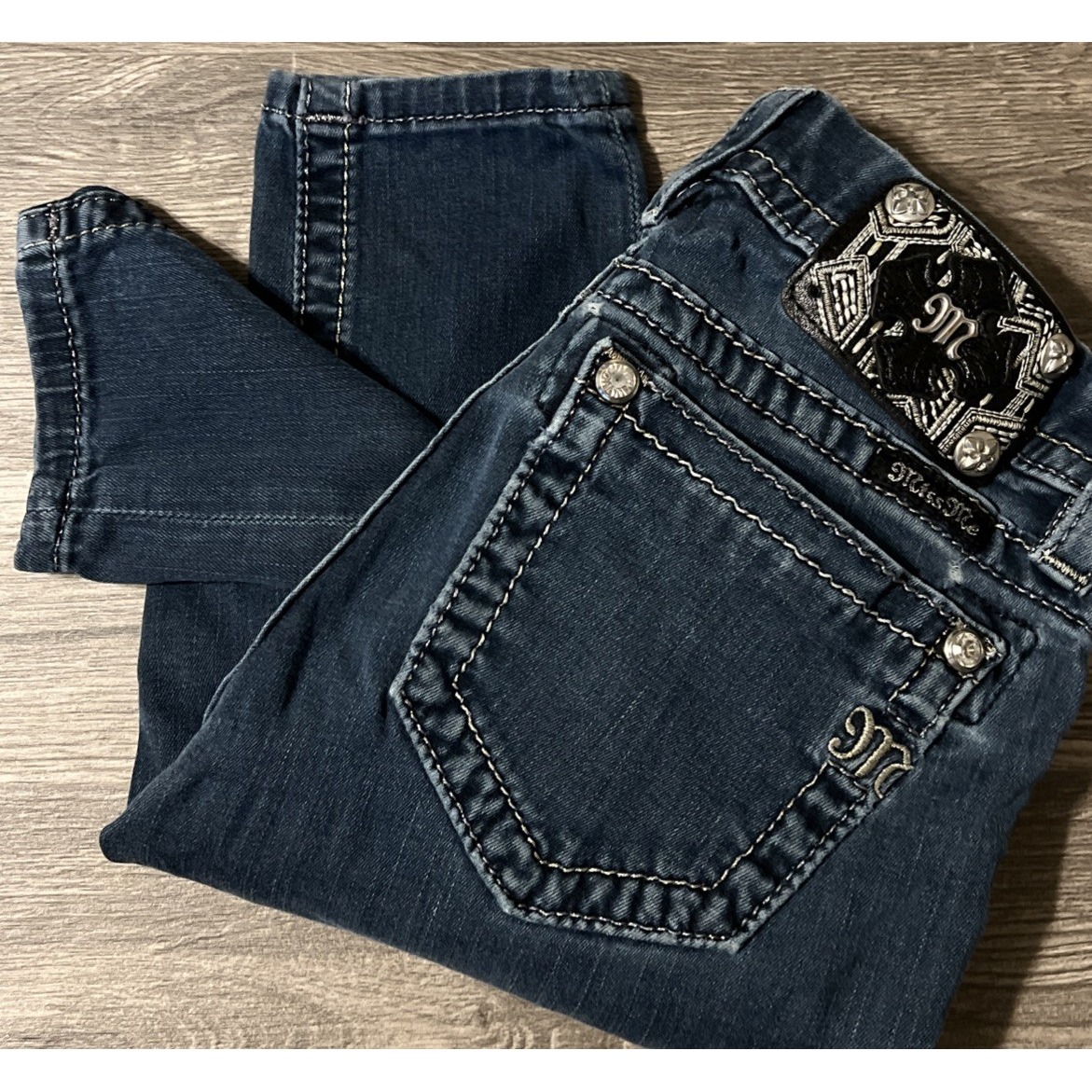 Miss Me Signature Skinny Crop Low Rise Dark Wash Jeans Size 26 (26x24)