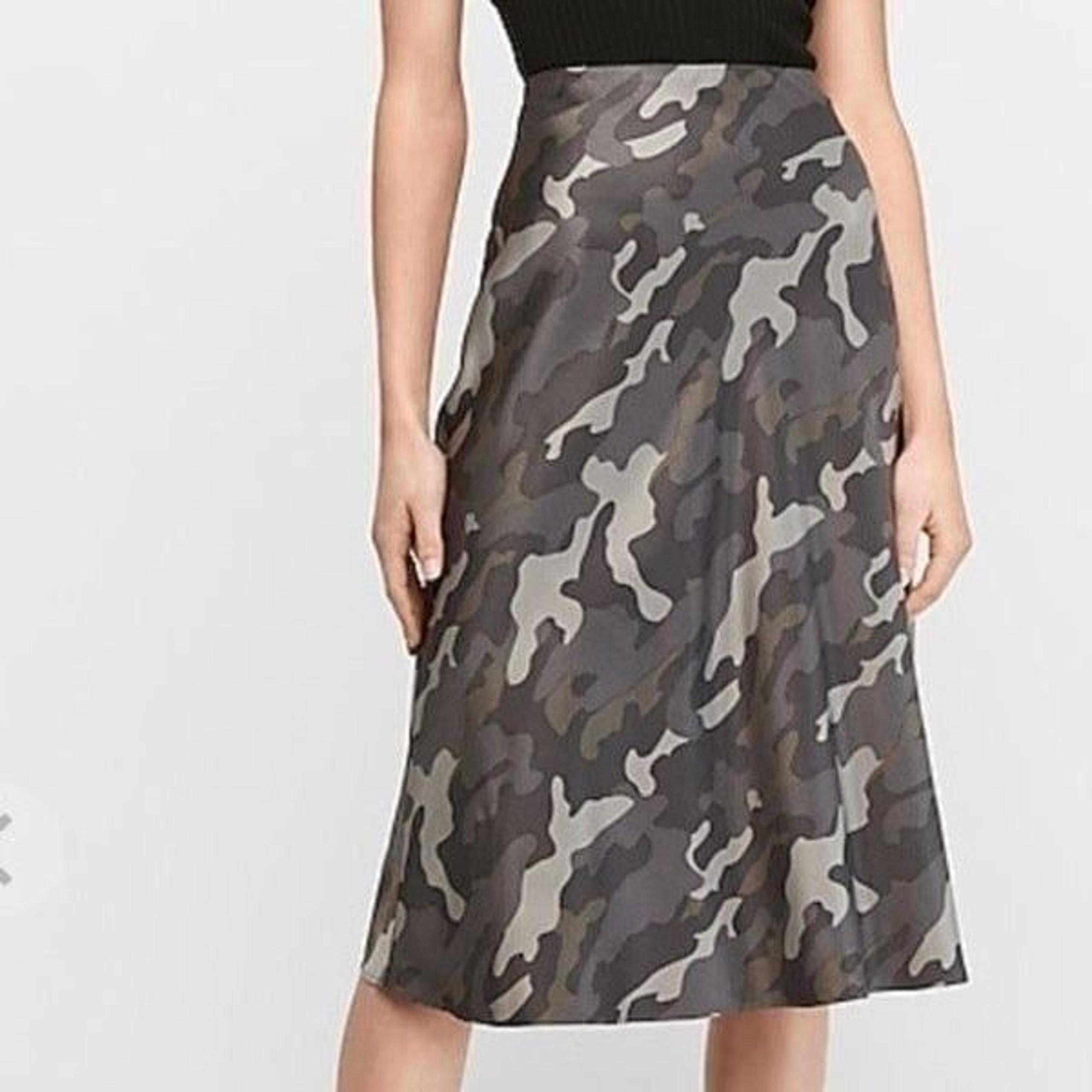 Express- Camo Satin Midi Skirt
