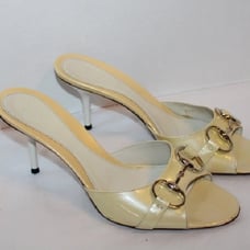 GUCCI Yellow Patent Leather Horsebit Accent Heel Slides 7 1/2B