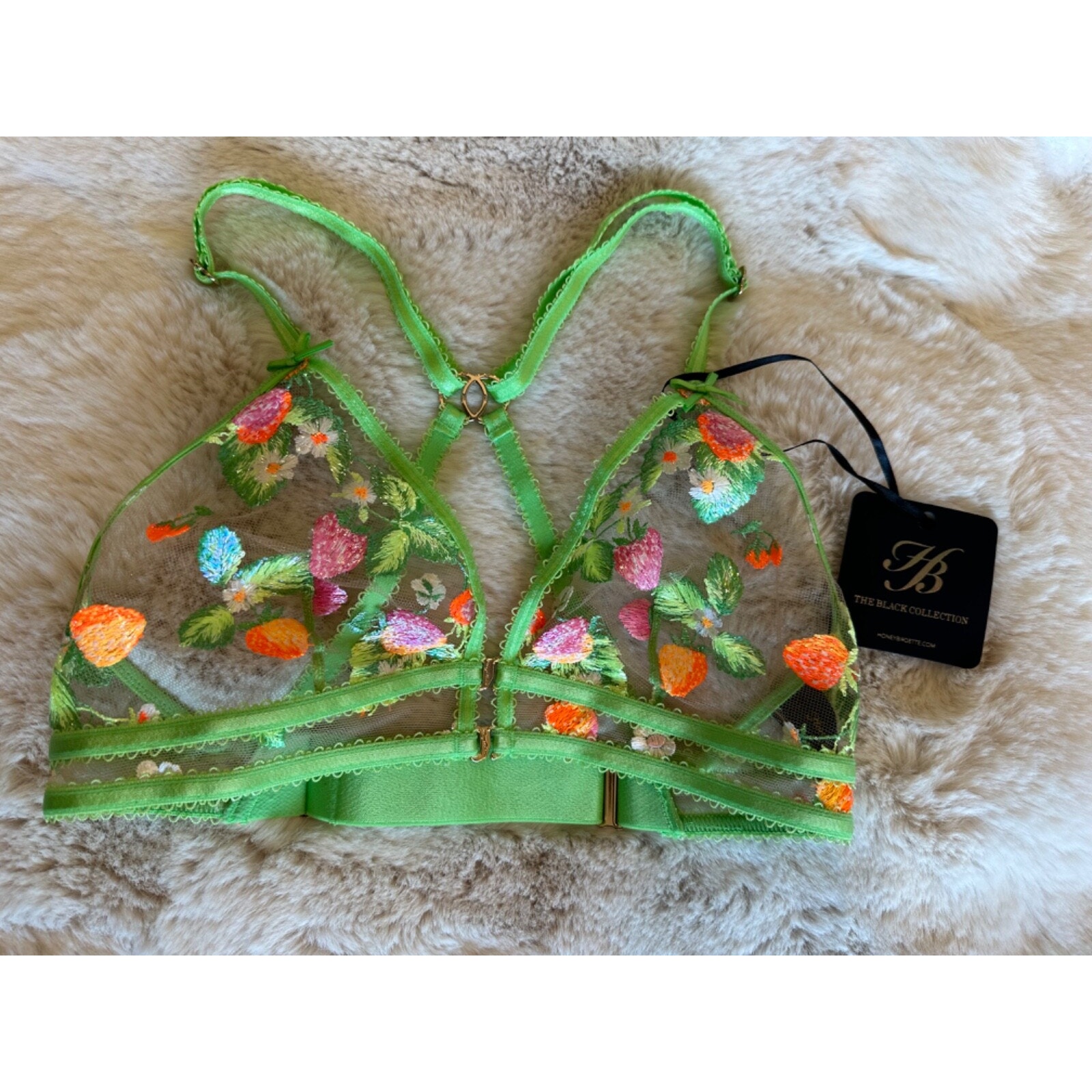 Honey Birdette LOTTIE Neon Green & Pink Floral Bralette XS
