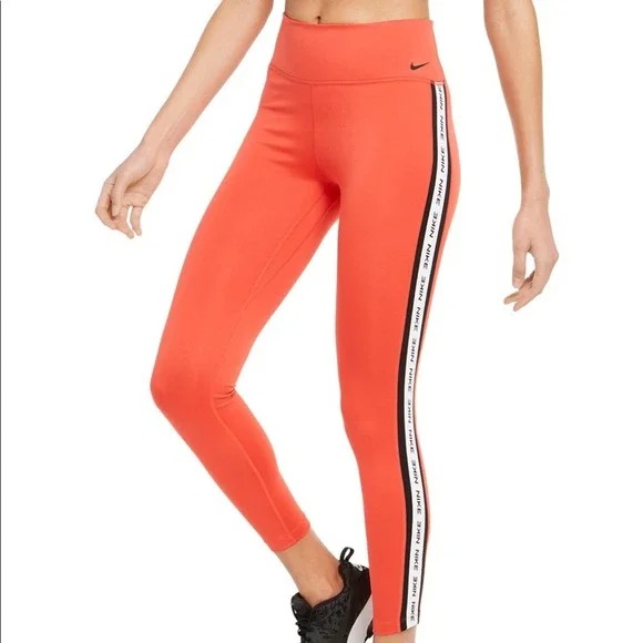 Nike One NWT Red Logo Mid Rise Workout Leggings Women's XS Dri-Fit Pocket