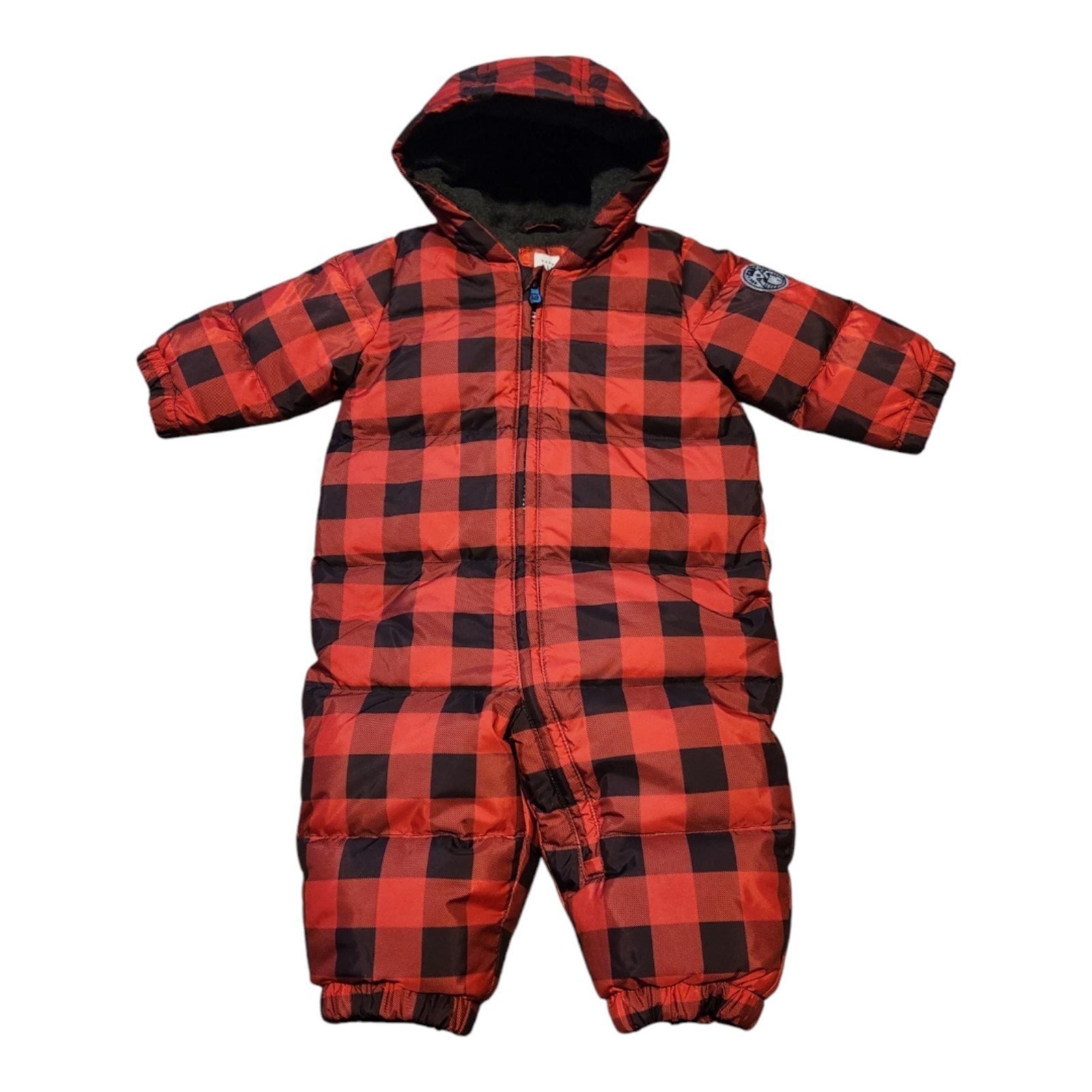 Baby Gap Baby Black and Red Plaid Hooded Down Snowsuit 6-12 months