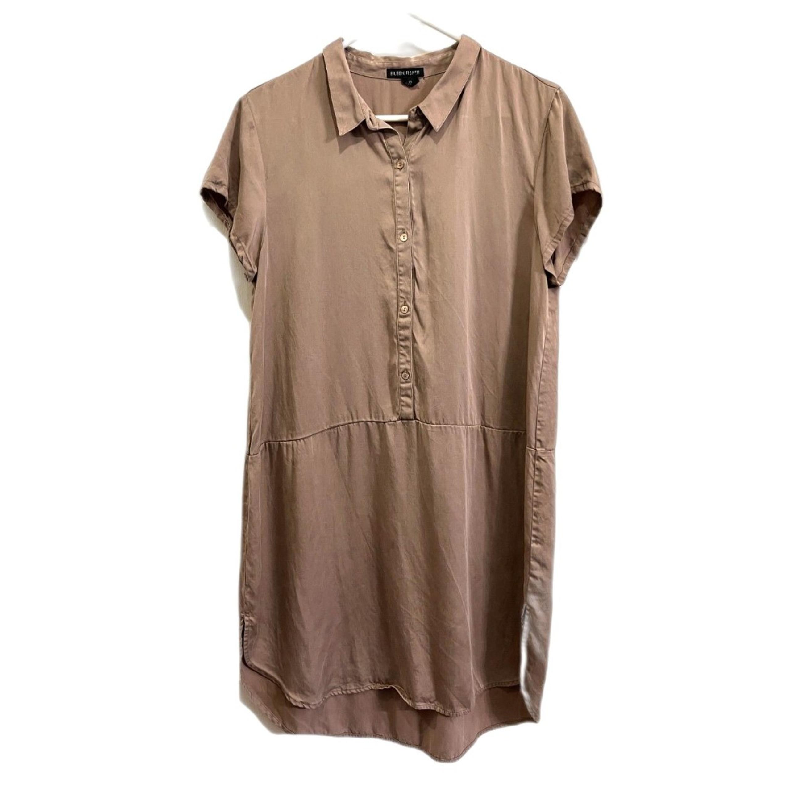 EILEEN FISHER Tan Pullover Button Up Midi Dress   Women's Size Medium