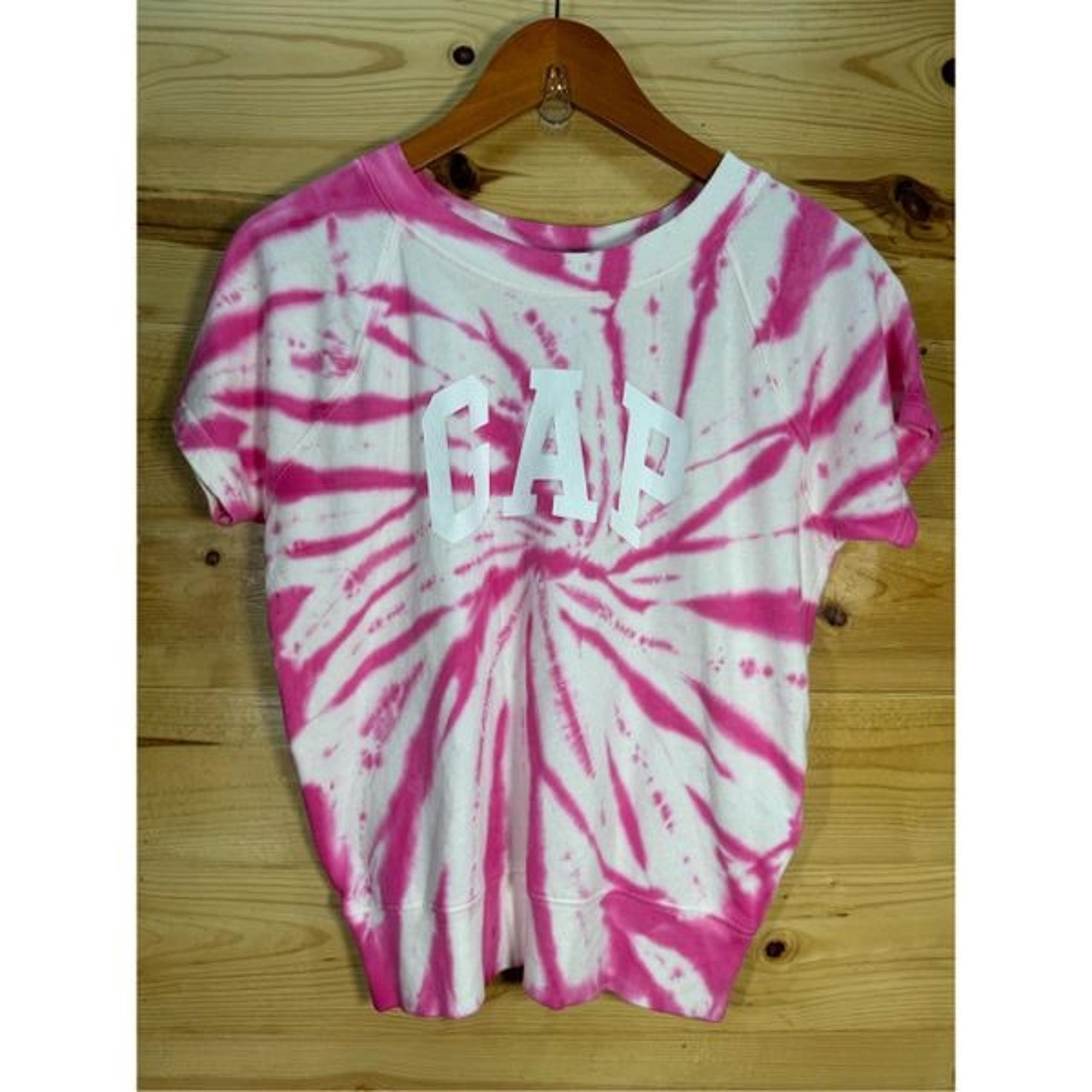 GAP Women's Size XS Oversized Pink & White Tie Dye Short Sleeve Crew Neck Sweats