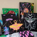 Rosy Maple Moth Original Art Hand painted 8x10 inch black canvas Yellow and Pink