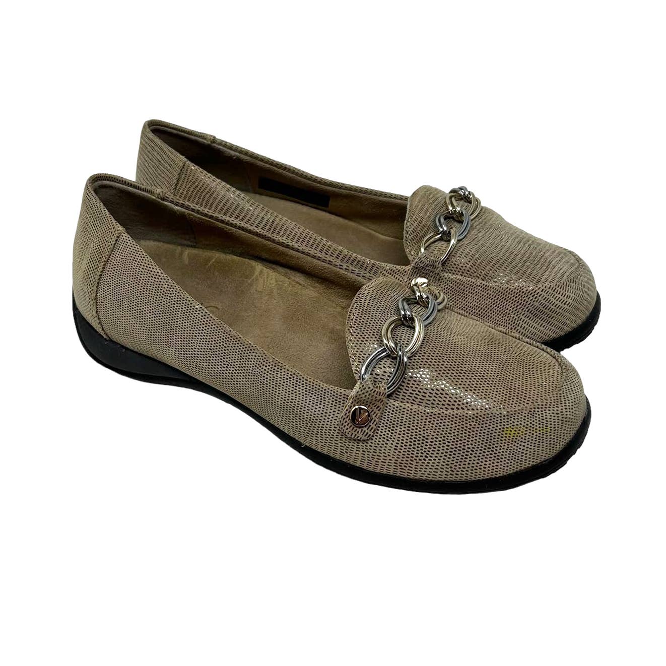 Vionic Alda Leather Loafer Orthotic Shoe Flats in Beige Tan Size US 7