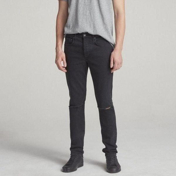 Rag & Bone Standard Issue Fit 1 Extra Slim Jeans Shelter Holes Black Grey 29x34