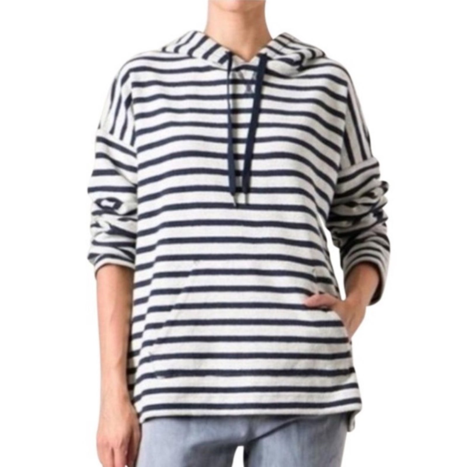 T by Alexander Wang Navy Stripe French Terry Hoodie