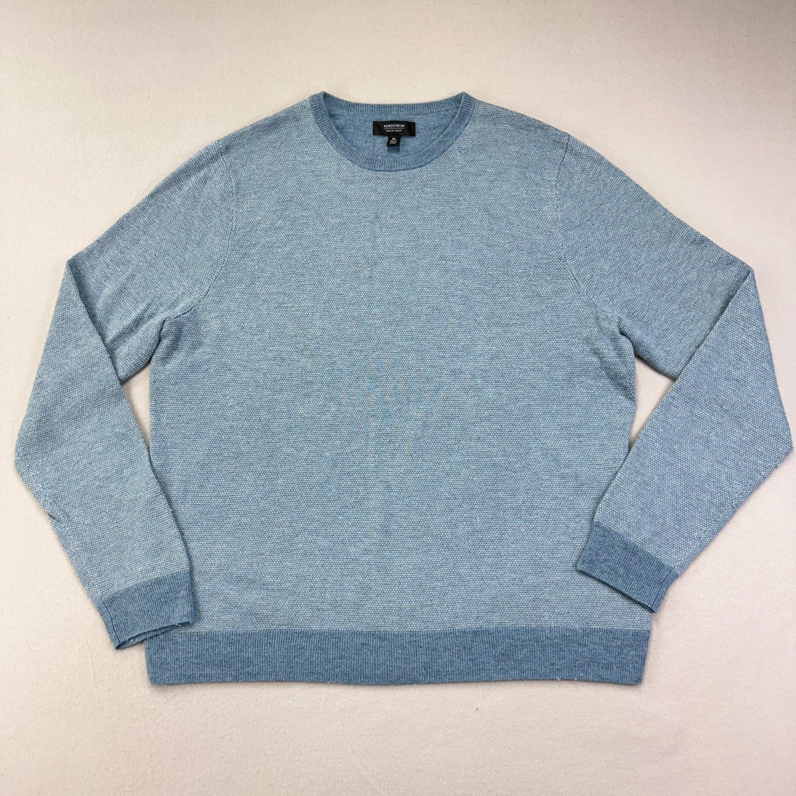 Nordstrom Men's Shop Sweater Men's XL Blue Wool Crewneck Pullover Long Sleeve