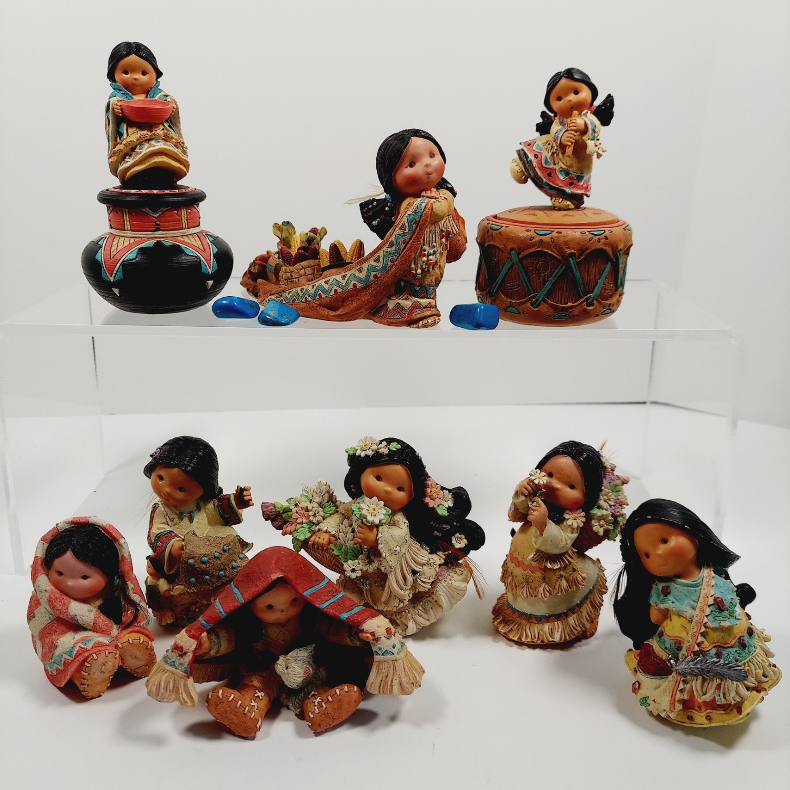 Lot of 9 Friends Of The Feather Figurines Enesco Trinket Native Girls Assortment