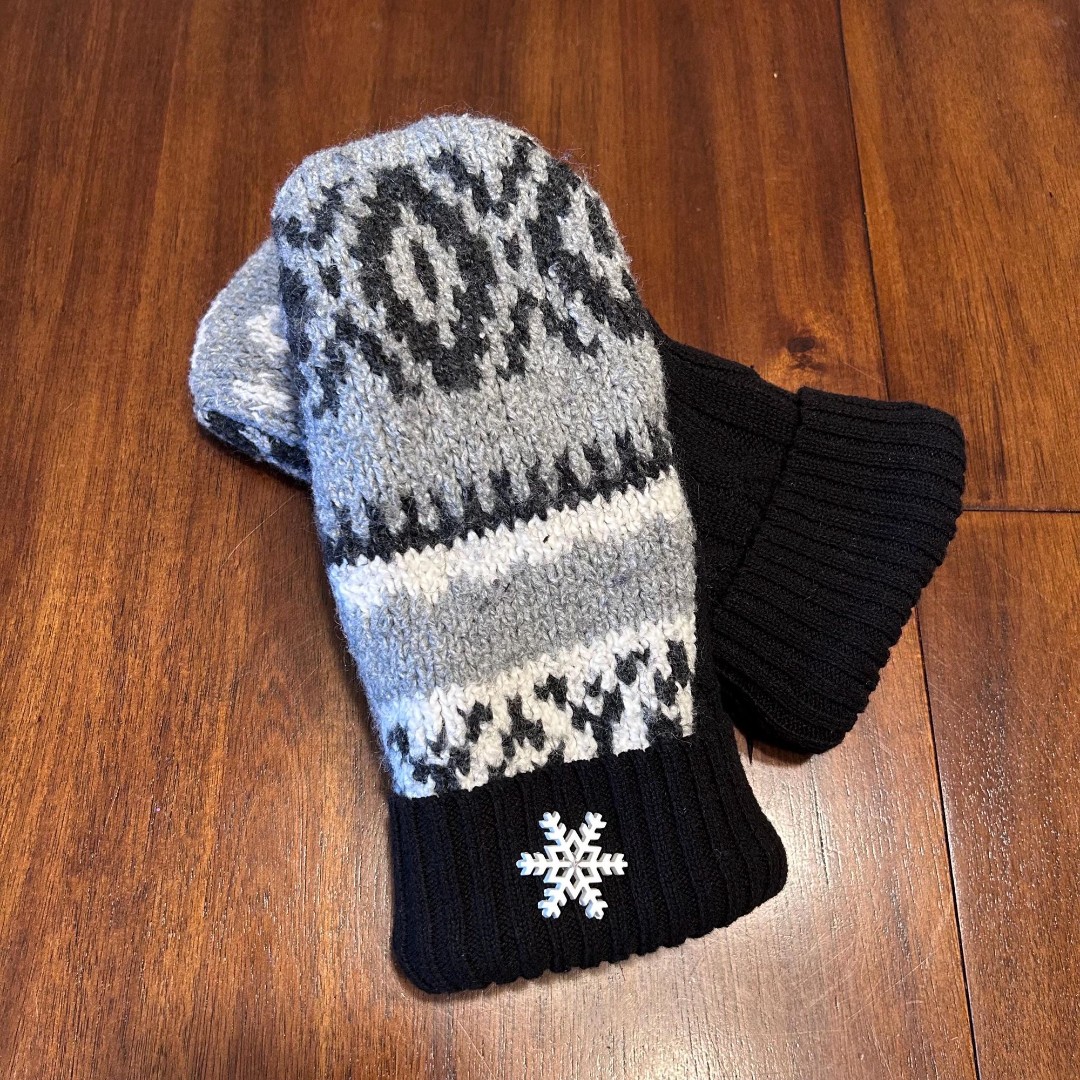 Black and gray wool upcycled sweater mittens reclaimed sweater, repurposed