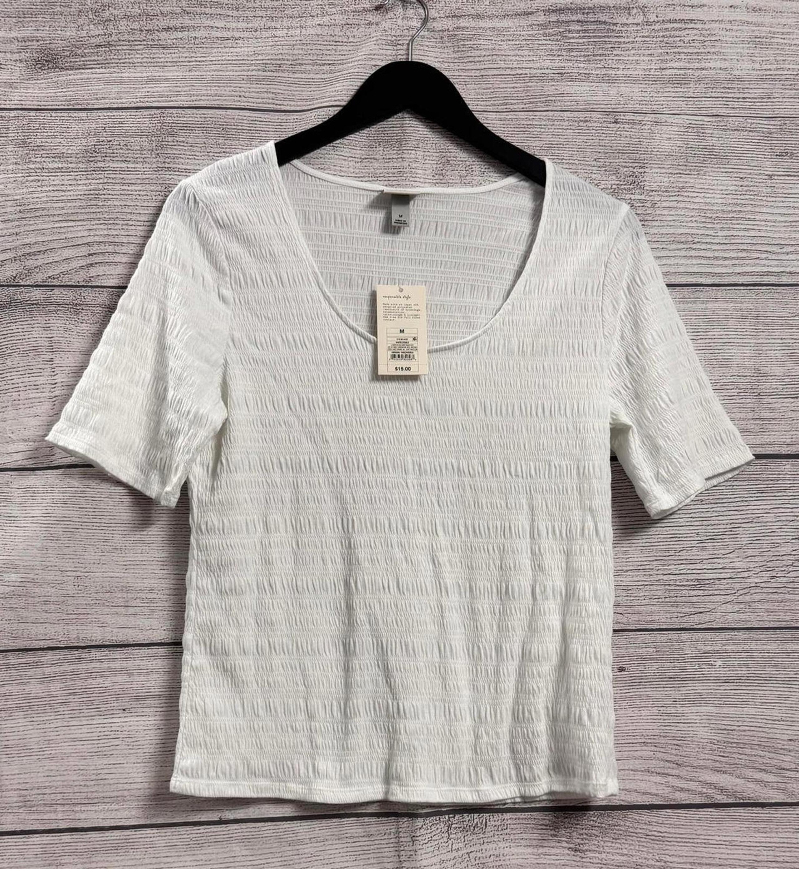 A New Day White Smocked Crew Neck Top Women Size Medium
